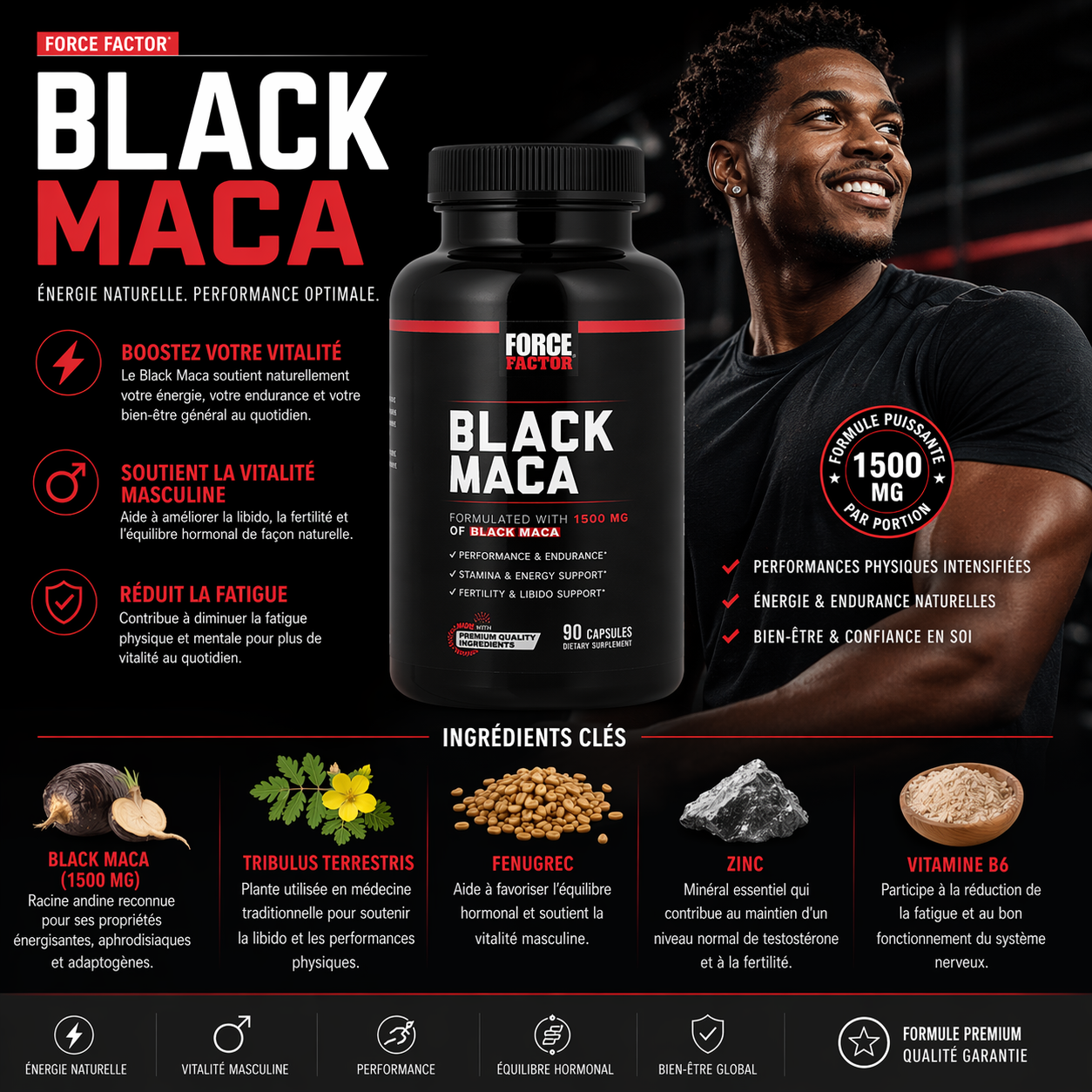 BLACK MACA COMPLEMENT ENERGETIQUE DE FORCE ET VITALITE MASCULINE